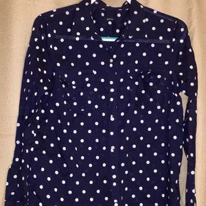 Navy Button down Polkadot top